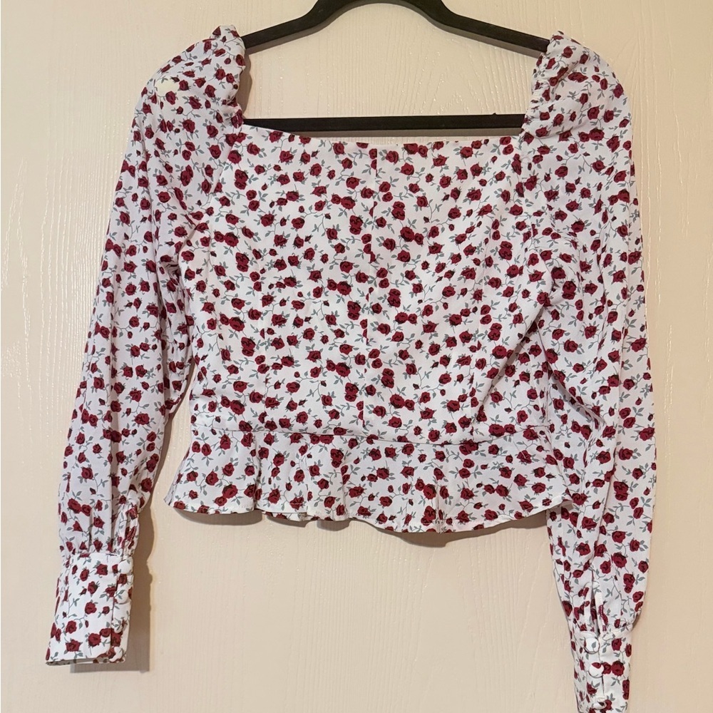 Brandy Melville Red and White Floral Blouse - Picture 8 of 8